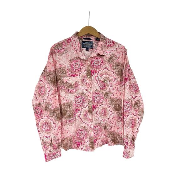 Rough Stock Panhandle Slim Western Pearl Snap Shirt Pink Womens XL - Picture 1 of 6